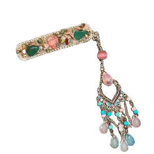 新中式复古绿色流苏发夹女2026新款高端粉钻刘海侧边夹bb夹子头饰