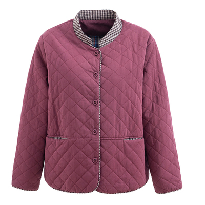 中老年妈妈春秋外套女纯夹棉休闲