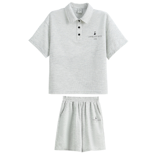 日本LIVHEART女童POLO衫短袖运动套装夏季儿童休闲短裤套装女大童