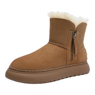 金利来女鞋冬季抗寒保暖短靴加绒加厚东北棉鞋皮毛一体雪地靴女款