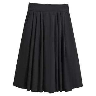 黑色百褶半裙中长裙女夏季新款高腰裙子a字半身裙梨型身材遮胯