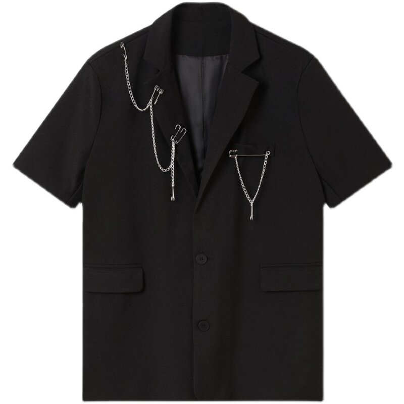 暗黑小众金属链条装饰系痞帅西服
