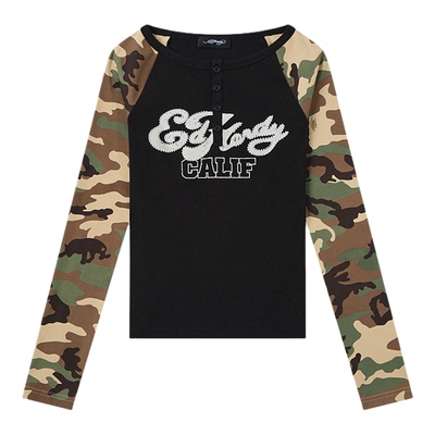 Ed Hardy埃德哈迪2026夏季新款女士紧身亨利圆领长袖T恤E1SBW208