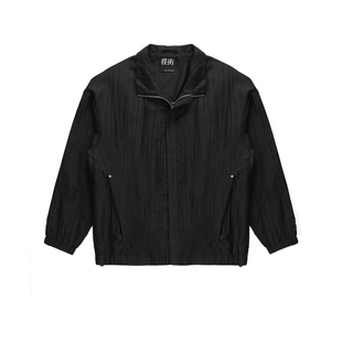 朴术男装春秋季新款褶皱肌理设计感翻领轻奢高级黑色休闲夹克外套