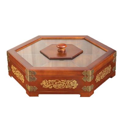 实木分格双层带盖点心盒子