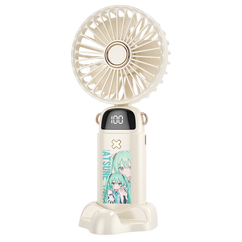 初音未来动漫小风扇便携式充电折叠随身挂脖手持静音桌面usb迷你