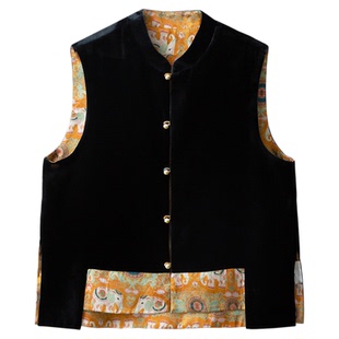 一丝牵 双面穿香云纱丝绒国风设计感真丝马甲女桑蚕丝马甲上衣春