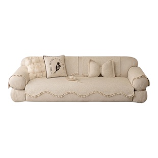 法式奶油风沙发垫新款四季雪尼尔坐垫直排防滑皮沙发盖布通用纯色