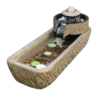 户外庭院流水景观 长方形人造石磨石槽鱼缸水晶球循环水流水摆件