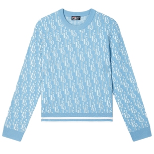 FILA斐乐官方女长袖保暖毛衣编织衫冬季新款时尚满印套头休闲上衣