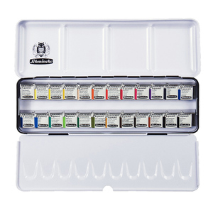 德国Schmincke史明克学院级固体水彩颜料24色美术专用手绘12色铁盒套装彩绘分装水彩固彩半块全块 水彩工具