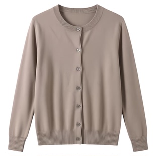 Solid color single breasted cardigan纯色单排扣圆领毛衣开衫女