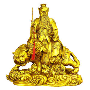纯黄铜张天师坐像骑虎供奉摆件