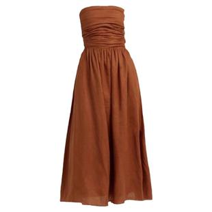 照照自制dissh小众亚麻收腰ins风抹胸莫瑞系松弛感口袋长裙连衣裙