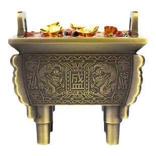 方鼎摆件黄铜合金四足方鼎办公室公司鼎香炉家用室内鼎炉装饰礼品