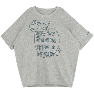 utouto大耳象女童线条图案印T恤2024夏季新款儿童宽松短袖上衣