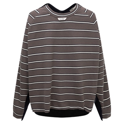 ALL BEINGS2026SS春季新款衬衫解构拼接条纹圆领百搭长袖T恤女