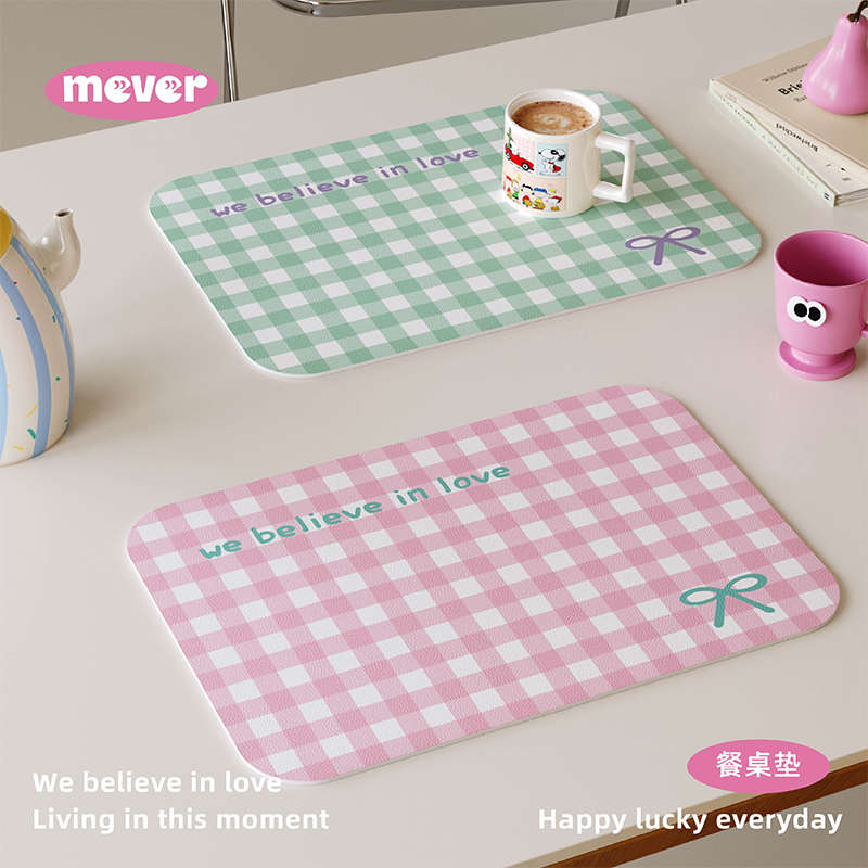 韩式格子蝴蝶结ins皮革餐垫防水防油免洗杯垫咖啡台垫隔热桌面垫