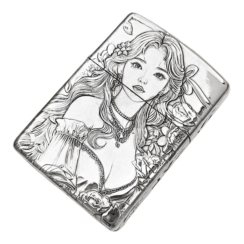 zippo正品打火机 挚爱女郎双面浮雕镀银168盔甲机个性创意男礼物