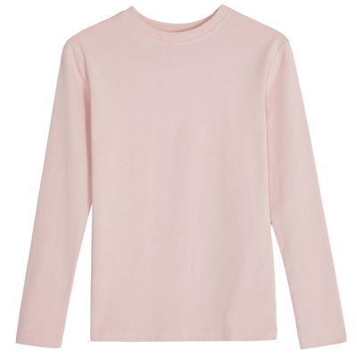 长袖修身常规小圆领纯棉女不起球