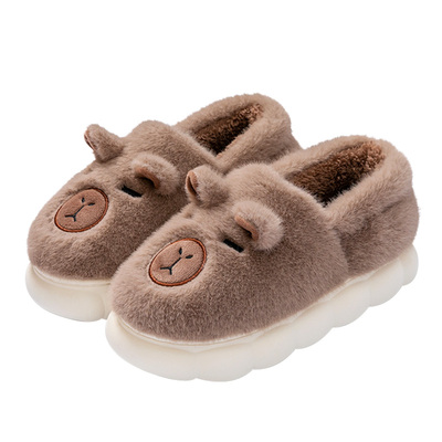 外穿厚底棉拖鞋女冬季新款毛毛拖鞋可爱卡皮巴拉毛绒棉拖包跟棉鞋