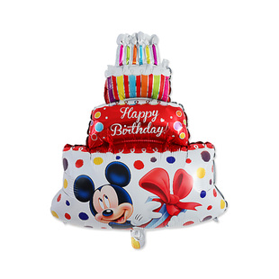 三层生日蛋糕铝膜甜甜圈气球儿童周岁派对庆典布置铝膜气球装饰