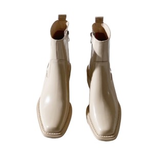 莲花府邸2025冬季新品英伦风粗跟方头切尔西靴显瘦短靴气质侧拉链
