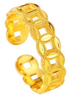 新中式仿金色铜钱时尚活口指环