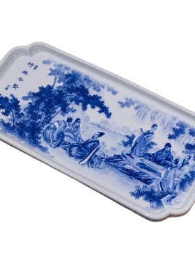 四方茶盘陶瓷实用简约大号茶海托盘加单层青花瓷粉彩瓷中式釉下彩
