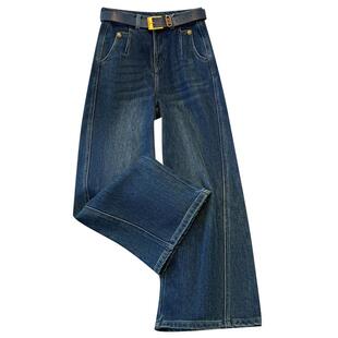 今年流行的爆款阔腿牛仔裤女2025秋冬季新款加绒加厚直筒裤小个子