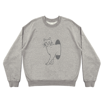 呼吸放松猫咪钻洞印花圆领卫衣