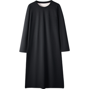 男士长袖一体式连体睡裙长款宽松睡袍过膝浴袍加绒保暖家居服秋冬