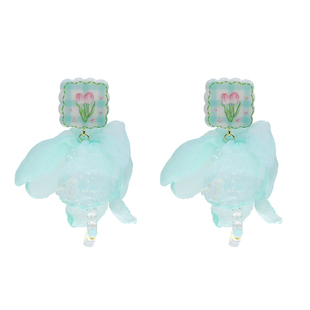 [ 无厘头 ] 一抹薄荷绿 原创仙气串珠薄纱氛围感拍照显瘦耳环耳夹