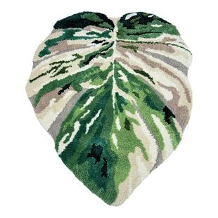 龟背竹地毯异形客厅卧室床边毯绿色植物叶子加厚毛绒不规则飘窗垫