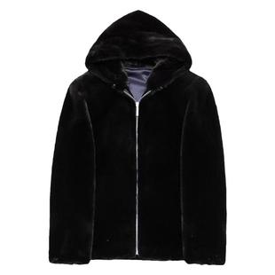 2025秋冬新款高端皮草外套海宁仿水貂毛男士貂皮大衣毛领带帽大码