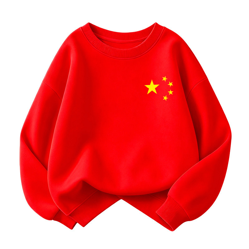 五星长袖圆领卫衣我爱中国亲子装