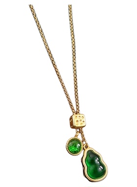 新中式碧绿宝石沙金葫芦招财项链