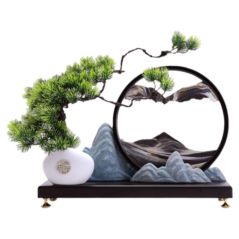 新中式迎客松流沙画摆件客厅玄关办公室桌面装饰品乔迁开业礼品