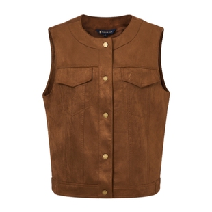 POLOWALK女式马夹2025秋季新品复古工装风圆领休闲通勤女装马甲