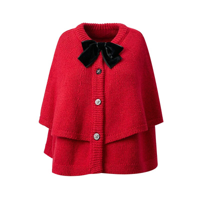 JONIbyBEB蝴蝶结斗篷式毛衣开衫