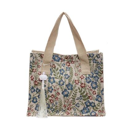 楠小姐原创亚麻碎花托特包女