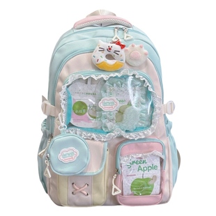 胡子鸡仔少女学生书包大容量双肩包女甜美蕾丝小食量痛包娃包背包