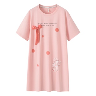 纯棉睡裙女中长薄款学生卡通可爱胖mm宽松大码夏季甜美短袖连衣裙