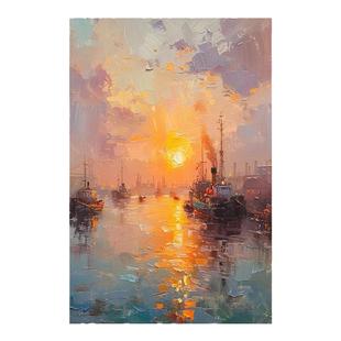 纯手绘油画旭日东升印象画大芬油画村现代简约玄关装饰画客厅挂画