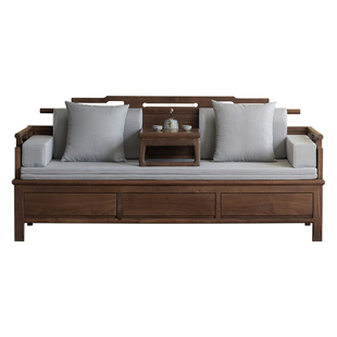 洪林坊宋式美学推拉罗汉床新中式简约北美黑胡桃木榆木沙发床两用