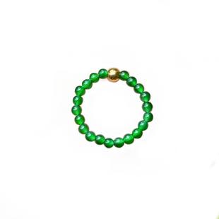 天然高冰种辣阳绿色翡翠小米圆珠戒指999足金黄金女款新中式国风