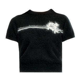 【现货】易碎商店·墨染秋山 小众慵懒感花朵针织短袖叠穿上衣春