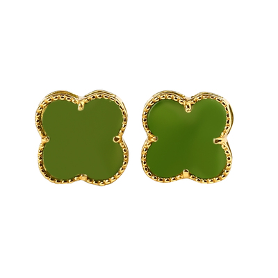 宫里上新天然碧玉四叶草纯银耳钉