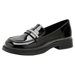 华耐黑色乐福鞋女2026新款春季一脚蹬亮面单鞋粗跟英伦风小皮鞋子