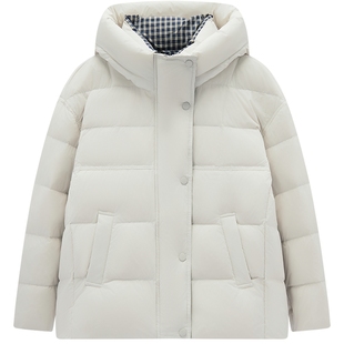 爱居兔络纹撞色短款羽绒服女2025年冬季新款龟背面包服保暖外套